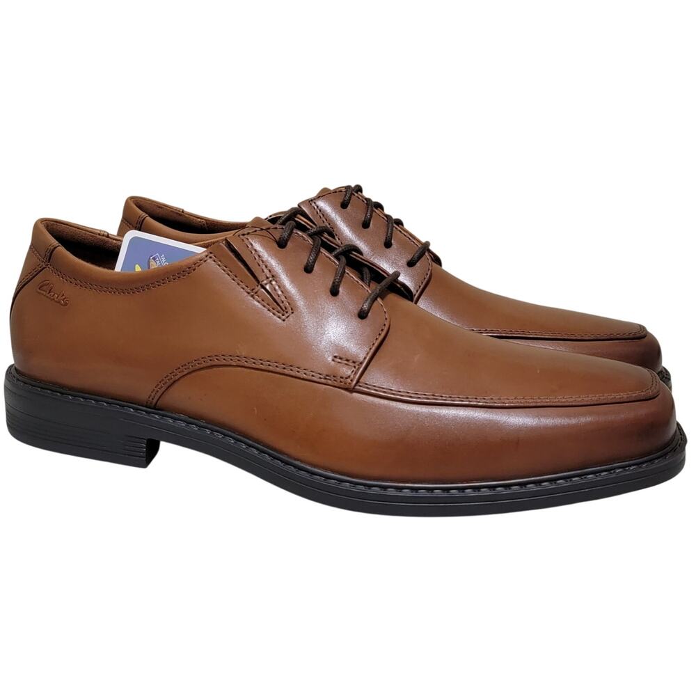 Clarks Men Cosgrove Apron Toe Derby Oxfords Size US 10.5M Dark Tan Leather